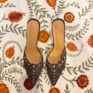 Amazon Women's Dark Brown Pointed Toe Studded Slide Heels